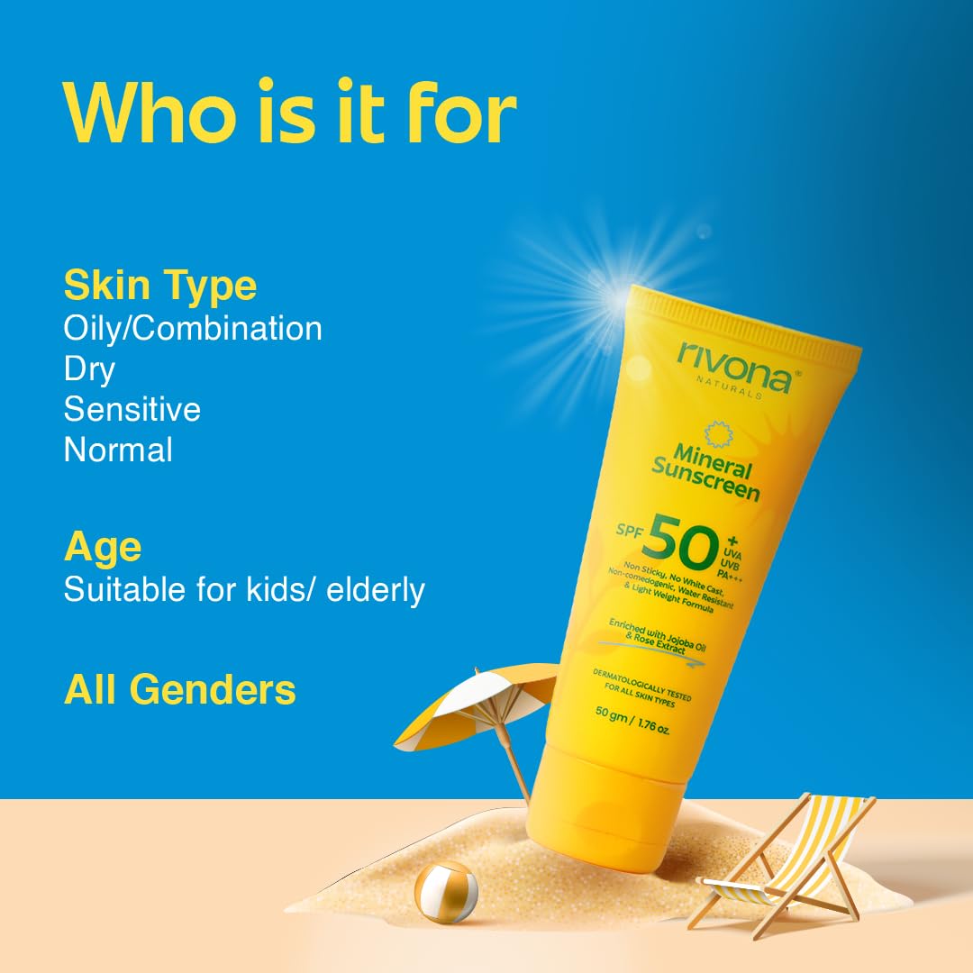 Rivona Mineral Sunscreen SPF 50, broad spectrum sun protection, daily sunscreen skincare