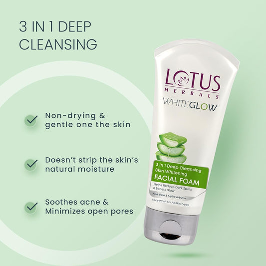 Lotus Herbals Whiteglow 3 In 1 Deep Cleaning Facial Foam, facial foam, foaming texture