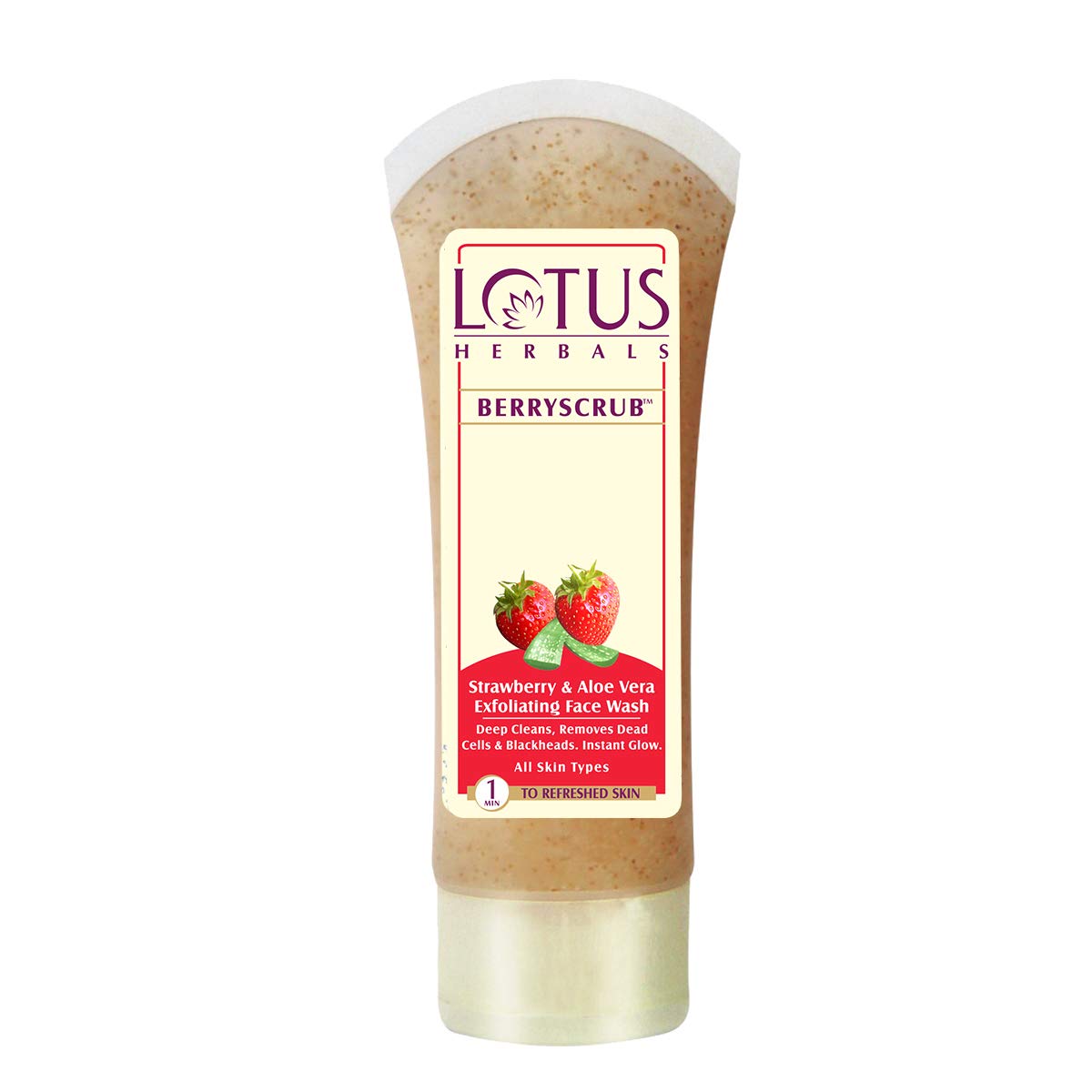 Lotus Herbals Berryscrub Strawberry & Aloe Vera Face Wash, exfoliating wash, scrub beads