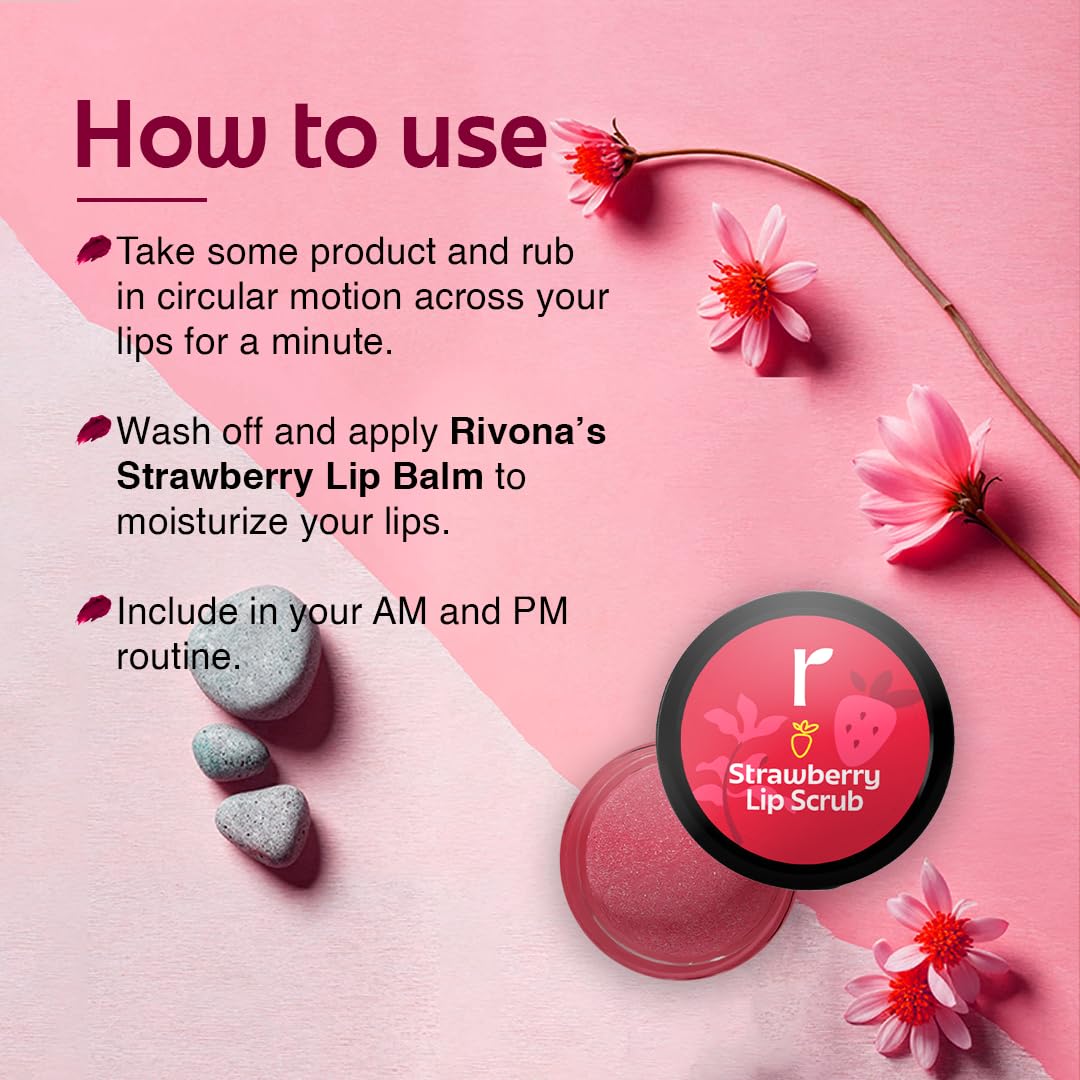 Rivona Strawberry Lip Scrub, gentle lip exfoliator, smooth lips care, natural lip scrub