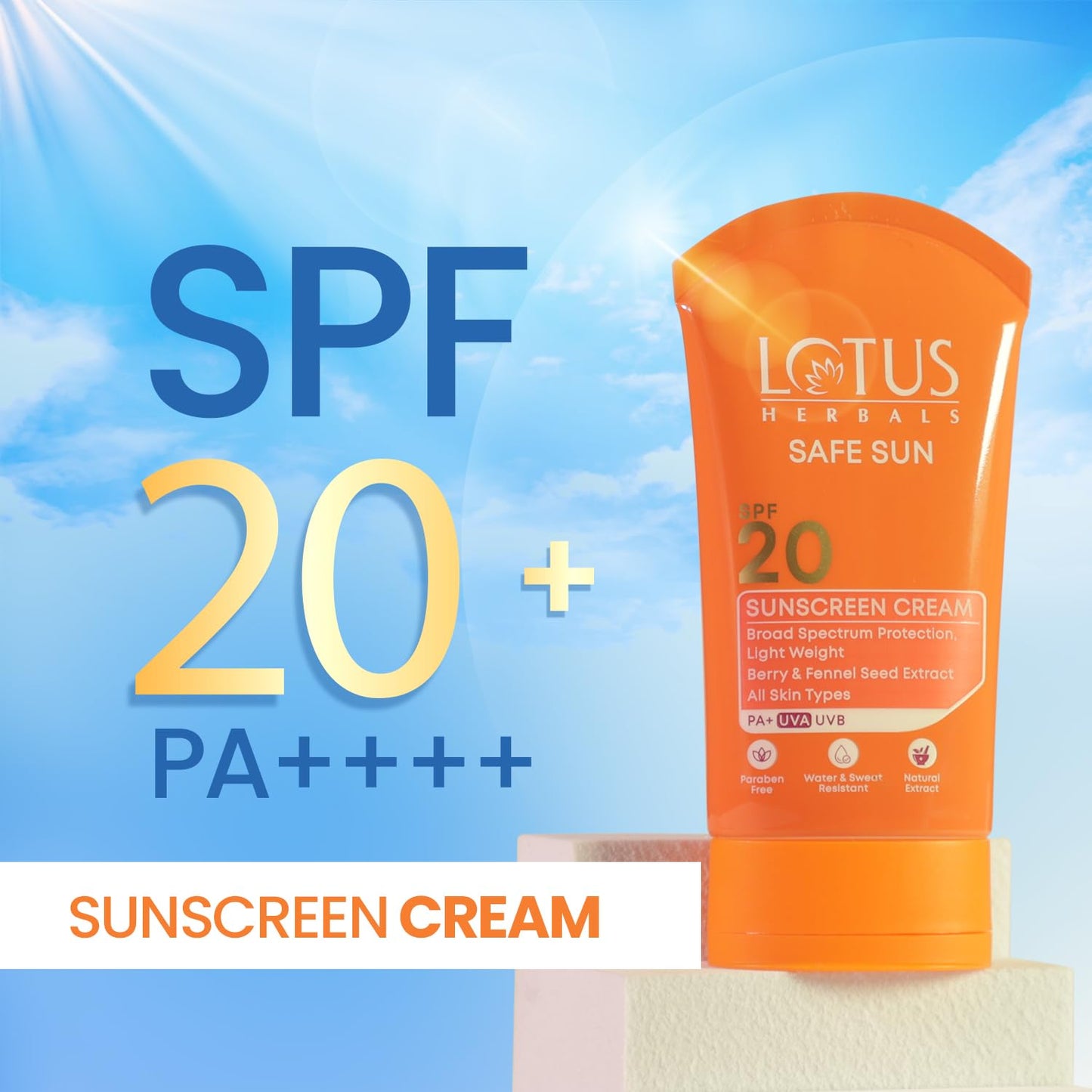 Lotus Herbals Safe Sun Sunscreen Cream, sunscreen cream, SPF 20, PA+