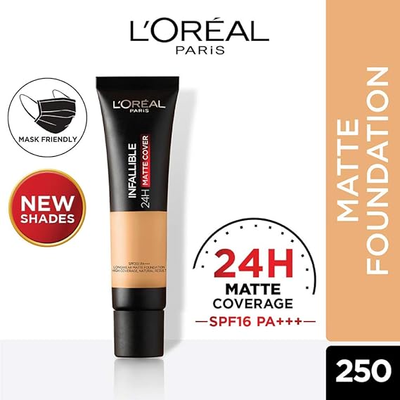 L'Orï¿½al Paris Liquid Foundation Infallible 24H Matte Cover 250 Radiant Sand|35 ml|MRP 799