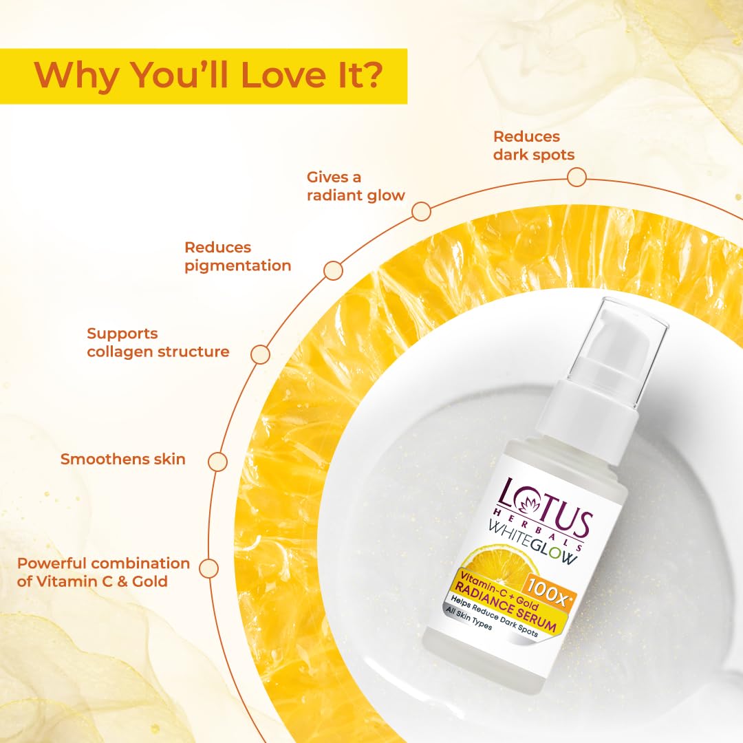 Lotus Herbals WhiteGlow Vitamin-C + Gold Radiance Serum, face serum, lightweight texture