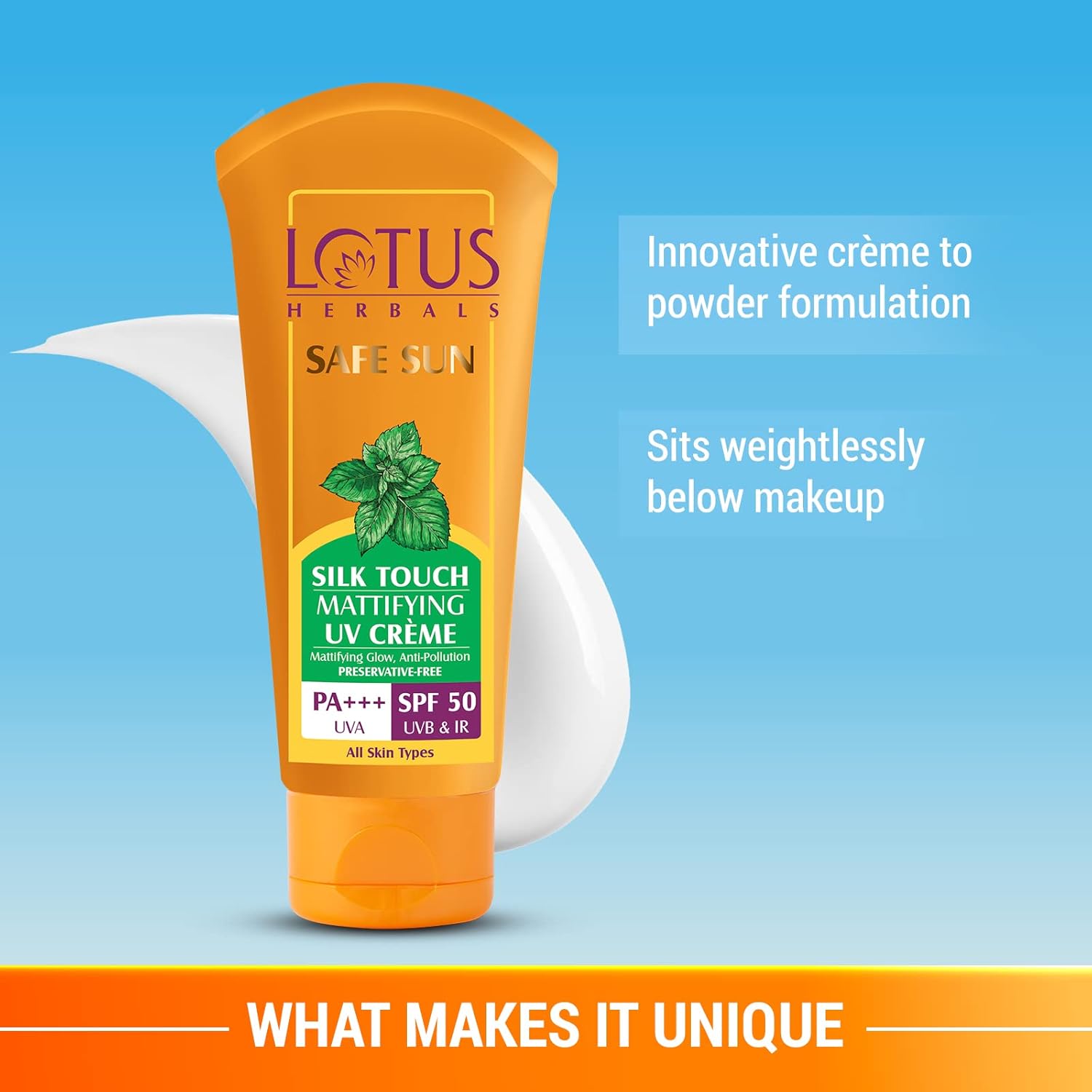 Lotus Herbals Safe Sun Silk Touch Mattifying UV Creme, sunscreen cream, matte finish, SPF 50