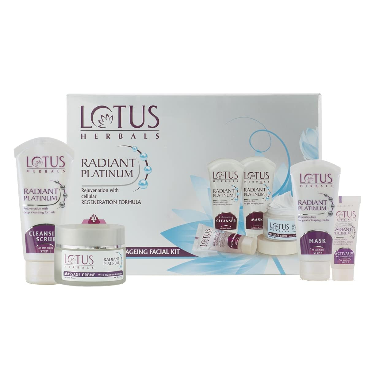 Lotus Herbals Radiant Platinum Cellular Anti-Ageing Facial Kit, facial kit, salon-grade