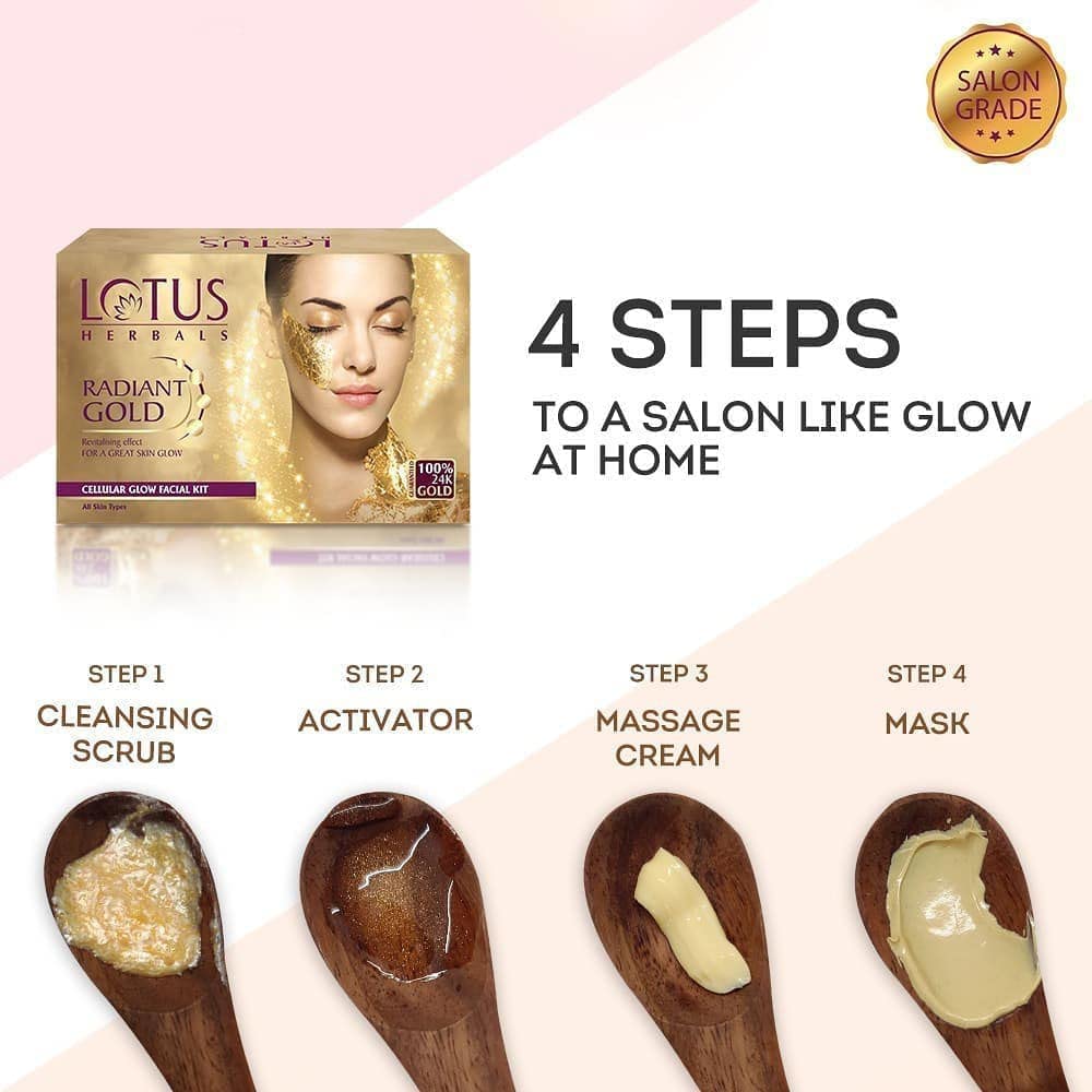 Lotus Herbals Radiant Gold Cellular Glow Facial Kit, facial kit, gold-based products