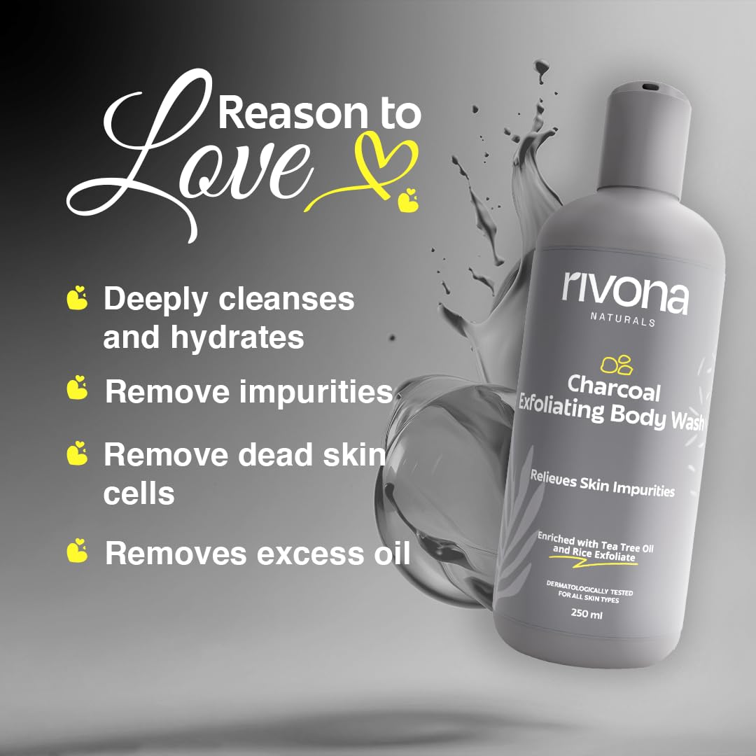 Rivona Charcoal Body Wash, gentle cleansing body wash, fresh skin care