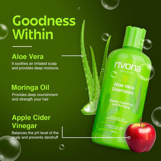 Rivona Aloe Vera Shampoo, gentle hair cleansing shampoo, nourishing hair care