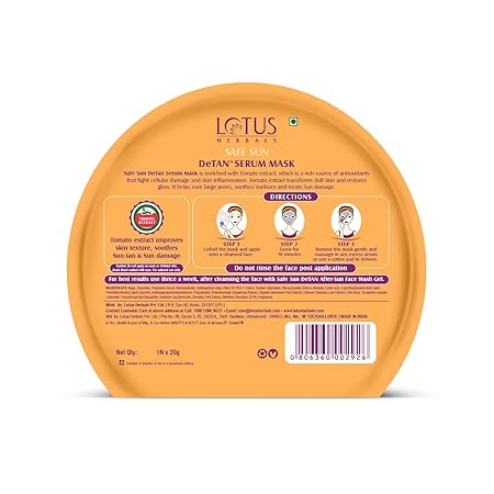 Lotus Herbals Safe Sun De-Tan Serum Sheet Mask, sheet mask, serum-soaked fabric