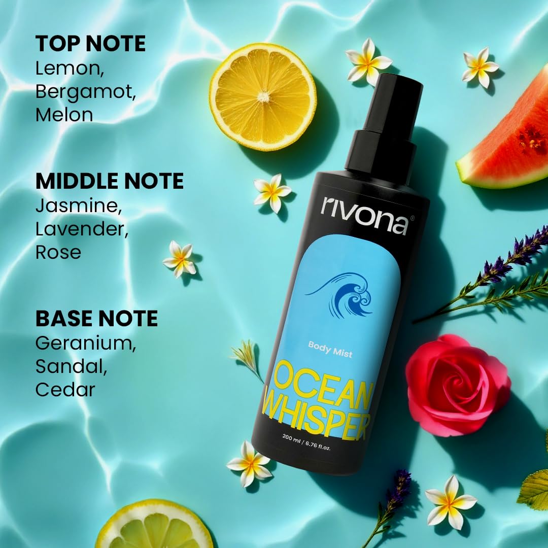 Rivona Ocean Whisper Body Mist, aquatic fresh fragrance, cooling body spray, rivona perfume