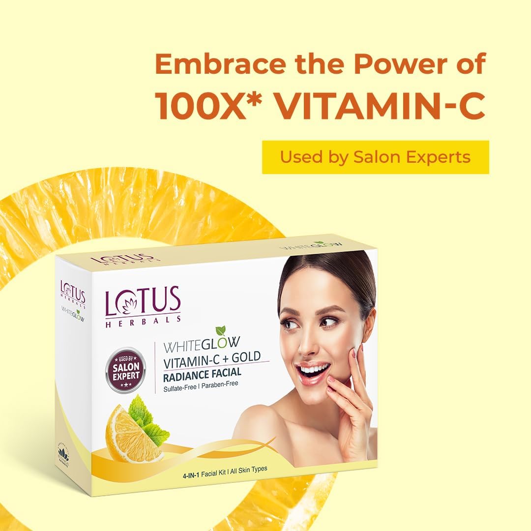 Lotus Herbals WhiteGlow Vitamin-C + Gold Radiance Facial Kit, facial kit, gold-toned products