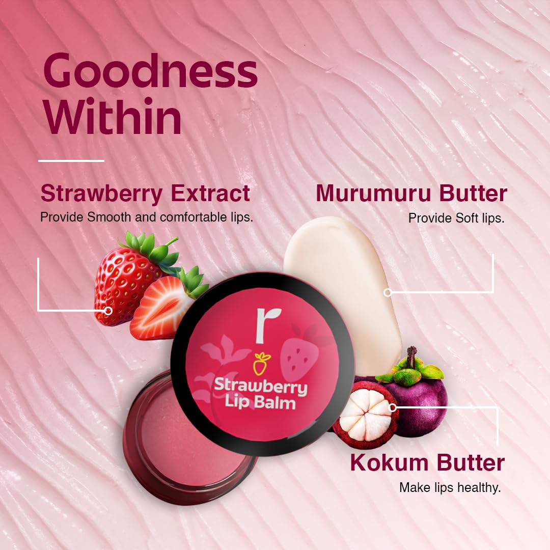 Rivona Naturals Strawberry Lip Balm, strawberry flavored lip balm, nourishing lip care balm, hydrating lip balm for soft lips, natural strawberry lip care