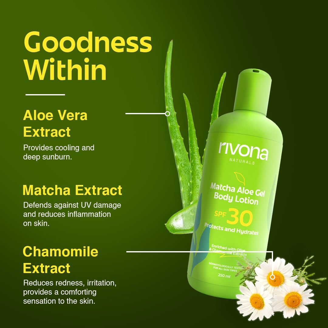 Rivona Matcha Aloe Body Lotion, spf 30 body care, lightweight hydrating lotion