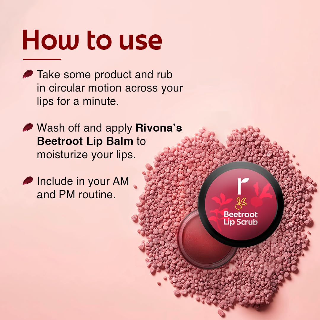 Rivona Beetroot Lip Scrub, natural lip exfoliator, smooth lips care, beetroot lip treatment
