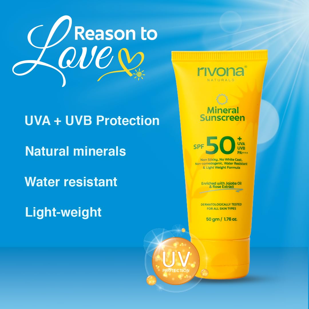 Rivona Mineral Sunscreen SPF 50, broad spectrum sun protection, daily sunscreen skincare