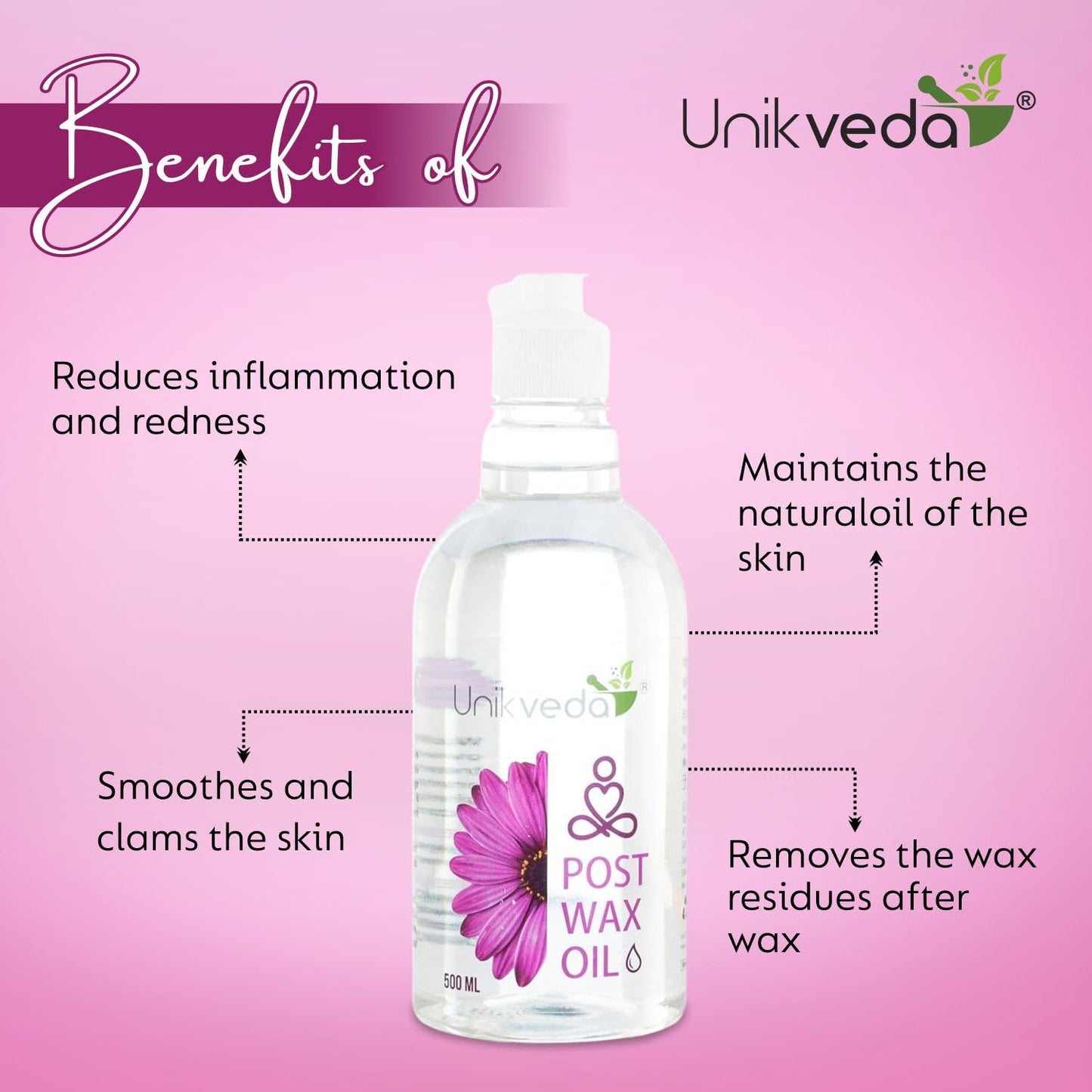 Unikveda Post Waxing Oil, soothing after wax oil, moisturising skin care, salon waxing aftercare, smooth skin