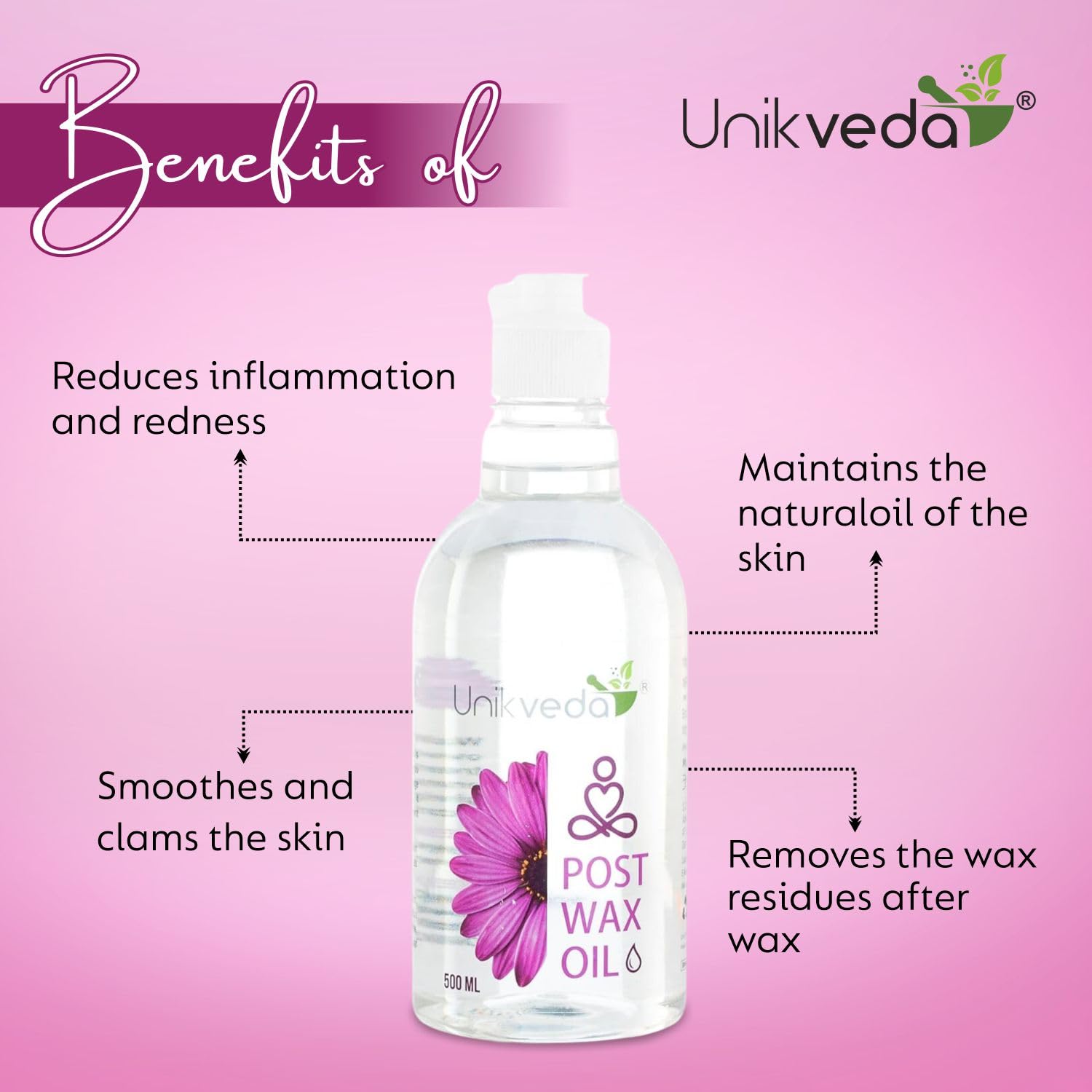 Unikveda Post Waxing Oil, soothing after wax oil, moisturising skin care, salon waxing aftercare, smooth skin