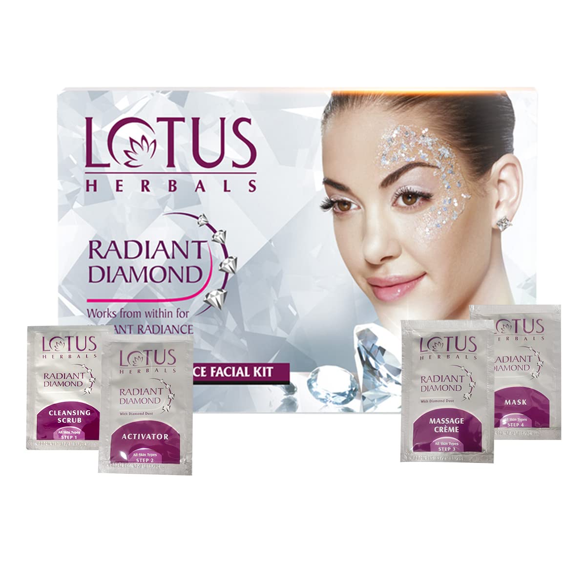 Lotus Herbals Radiant Diamond Cellular Radiance Facial Kit, facial kit, salon-grade