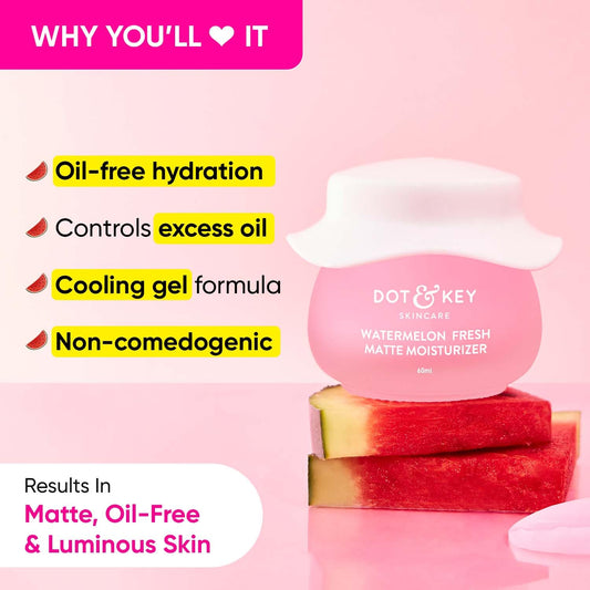 Dot & Key Watermelon Matte Moisturizer, oil free hydration care, fresh glow skincare, watermelon face cream