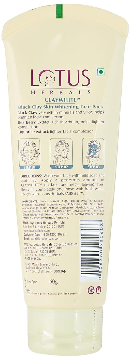 Lotus Herbals Claywhite Black Clay Face Pack, face pack, black clay base