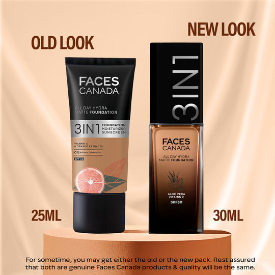 Faces Canada 3in1 All Day Hydra Matte Foundation  - Warm Sand 042|25 ml|MRP 549