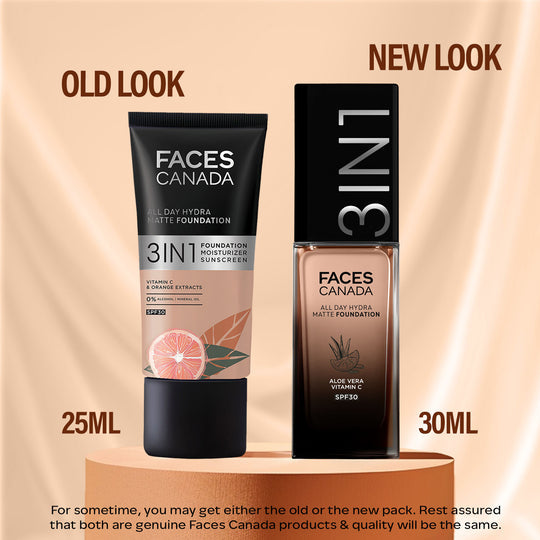 Faces Canada 3in1 All Day Hydra Matte Foundation  - Warm Natural 021|30 ml|MRP 599