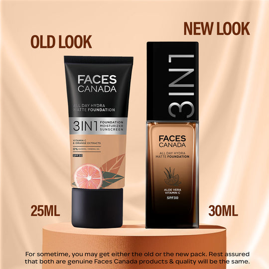 Faces Canada 3in1 All Day Hydra Matte Foundation  - Medium Natural 022|30 ml|MRP 599
