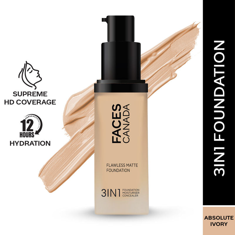 Faces Canada Flawless Matte Foundation - Absolute Ivory 012|30 ml|MRP 999