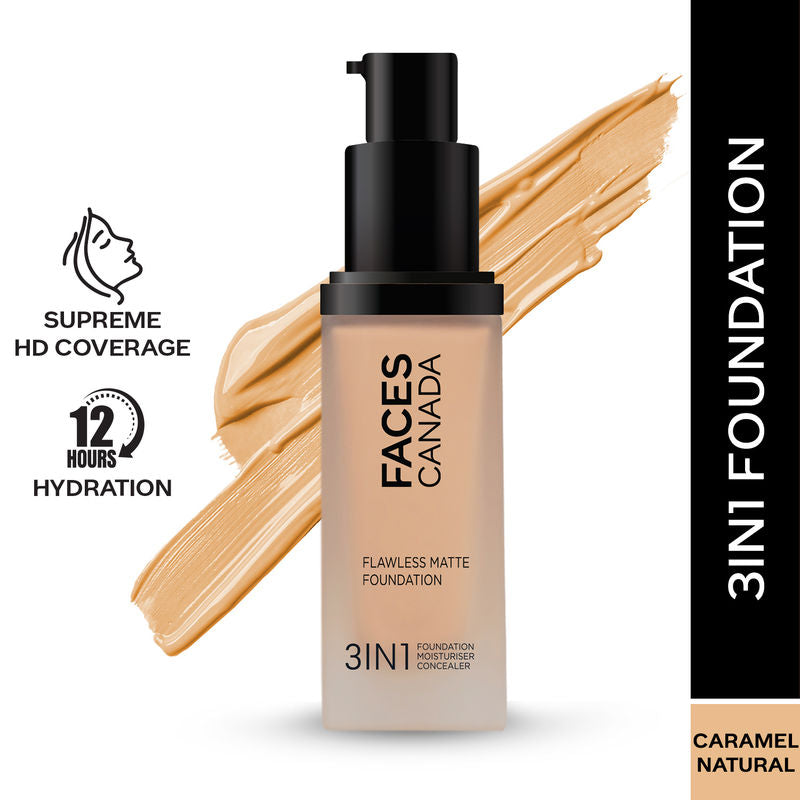 Faces Canada Flawless Matte Foundation - Caramel Natural 023|30 ml|MRP 999