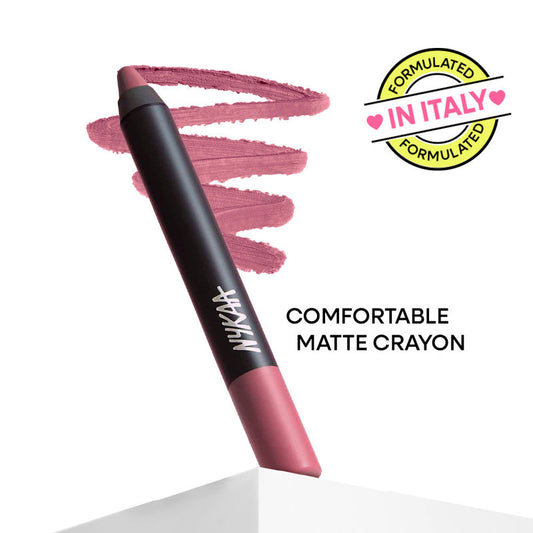 Nykaa Matte-illicious Transferproof Lip Crayon Lipstick with Free Sharpener - Lacy Luck 10|2.8 gms|MRP 799