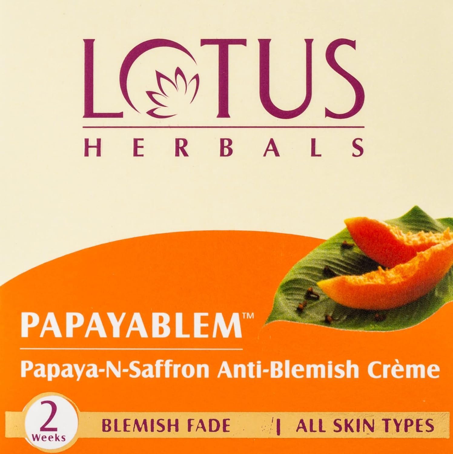 Lotus Herbals Papaya Blem Papaya-n-Saffron Anti-Blemish Cream, face cream, smooth texture