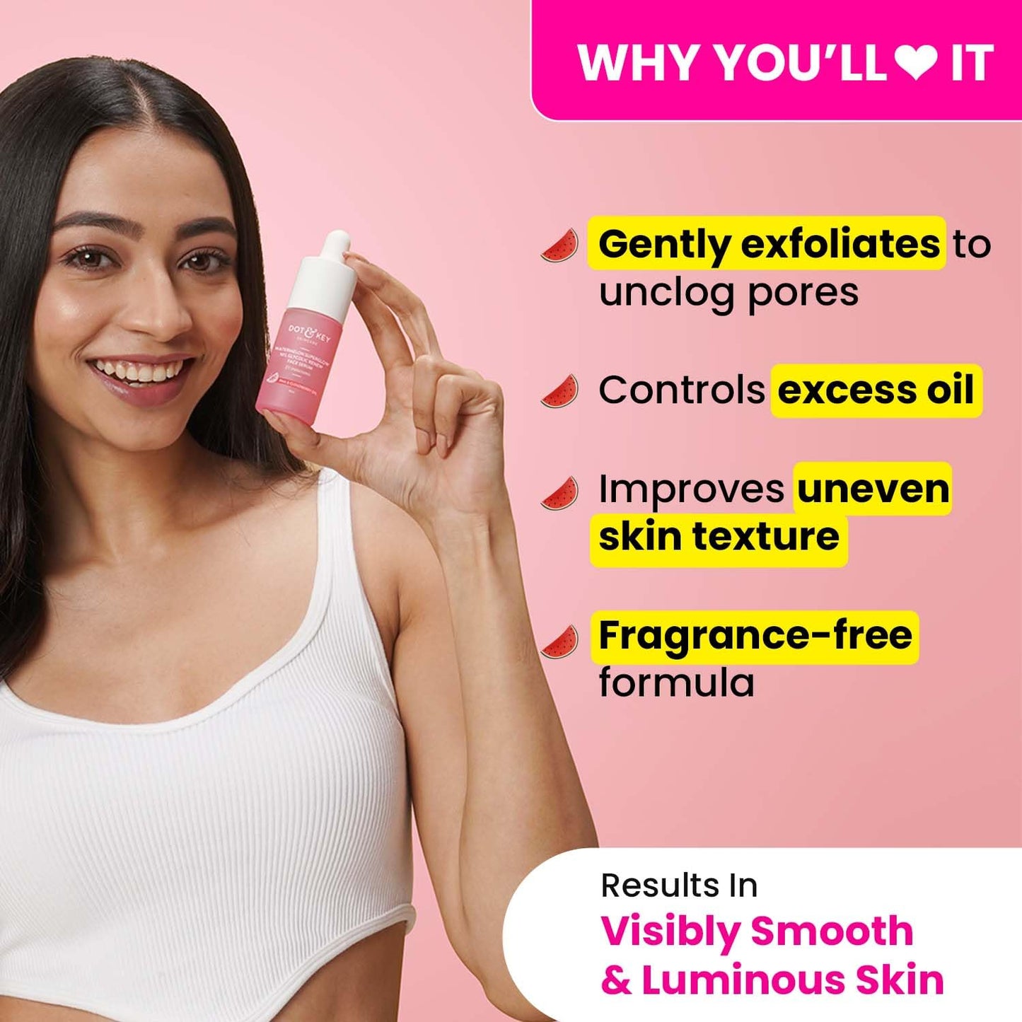 Dot & Key Watermelon Glycolic Serum, gentle exfoliation care, smooth skin texture