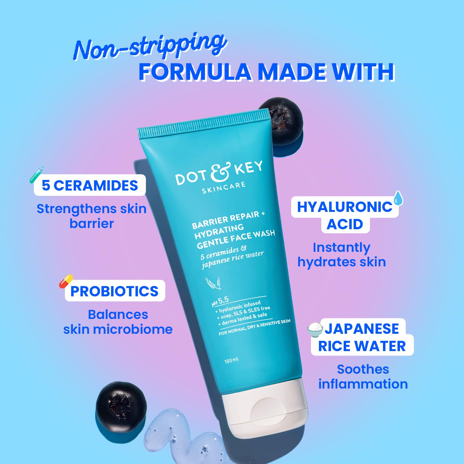 Dot & Key Barrier Repair Face Wash, gentle hydrating cleanser, moisture care face wash