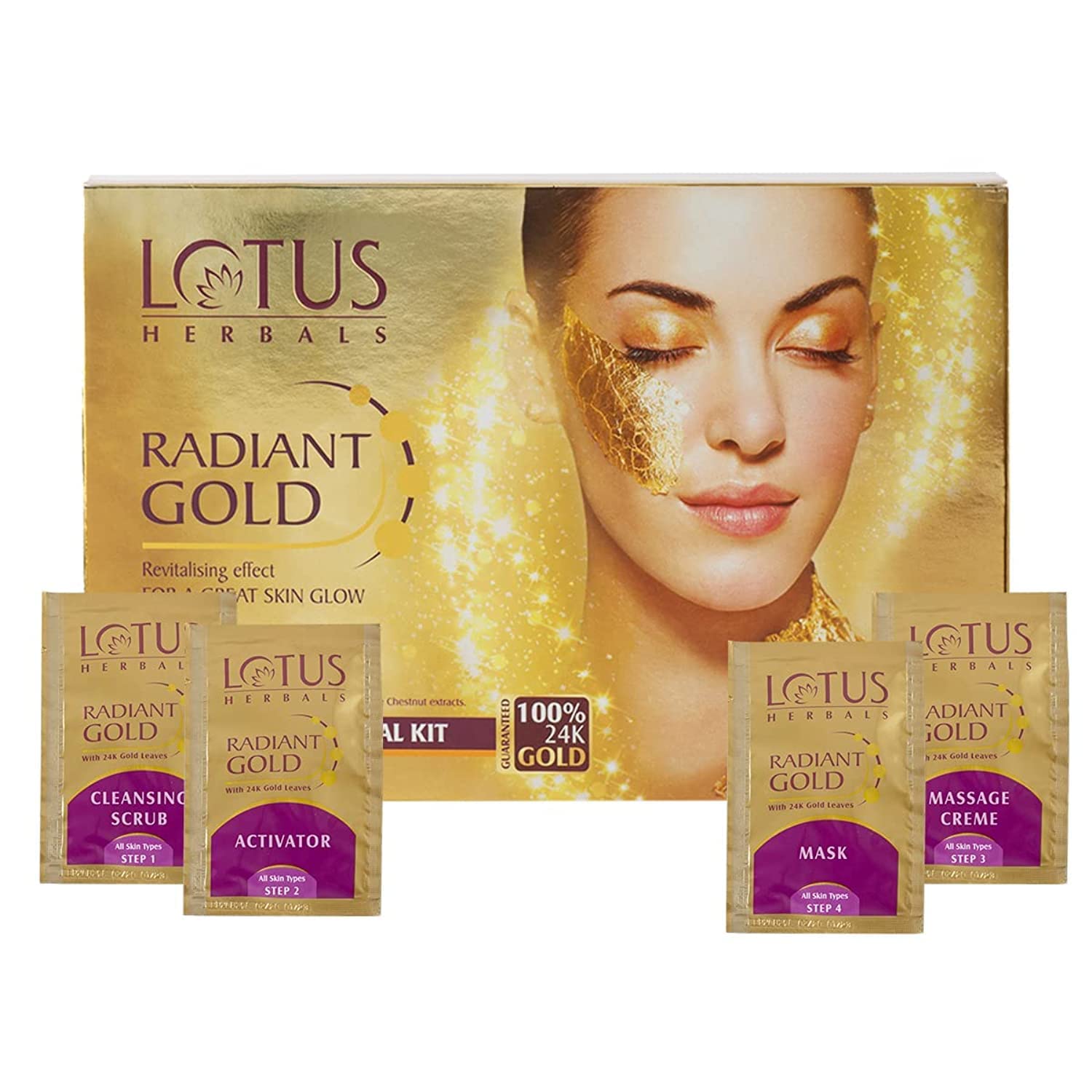 Lotus Herbals Radiant Gold Cellular Glow Facial Kit, facial kit, gold-based products
