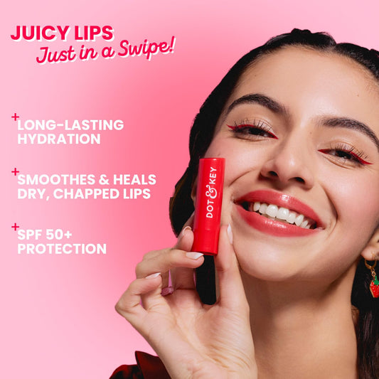 Dot & Key Barrier Repair Lip Balm, strawberry red lip care