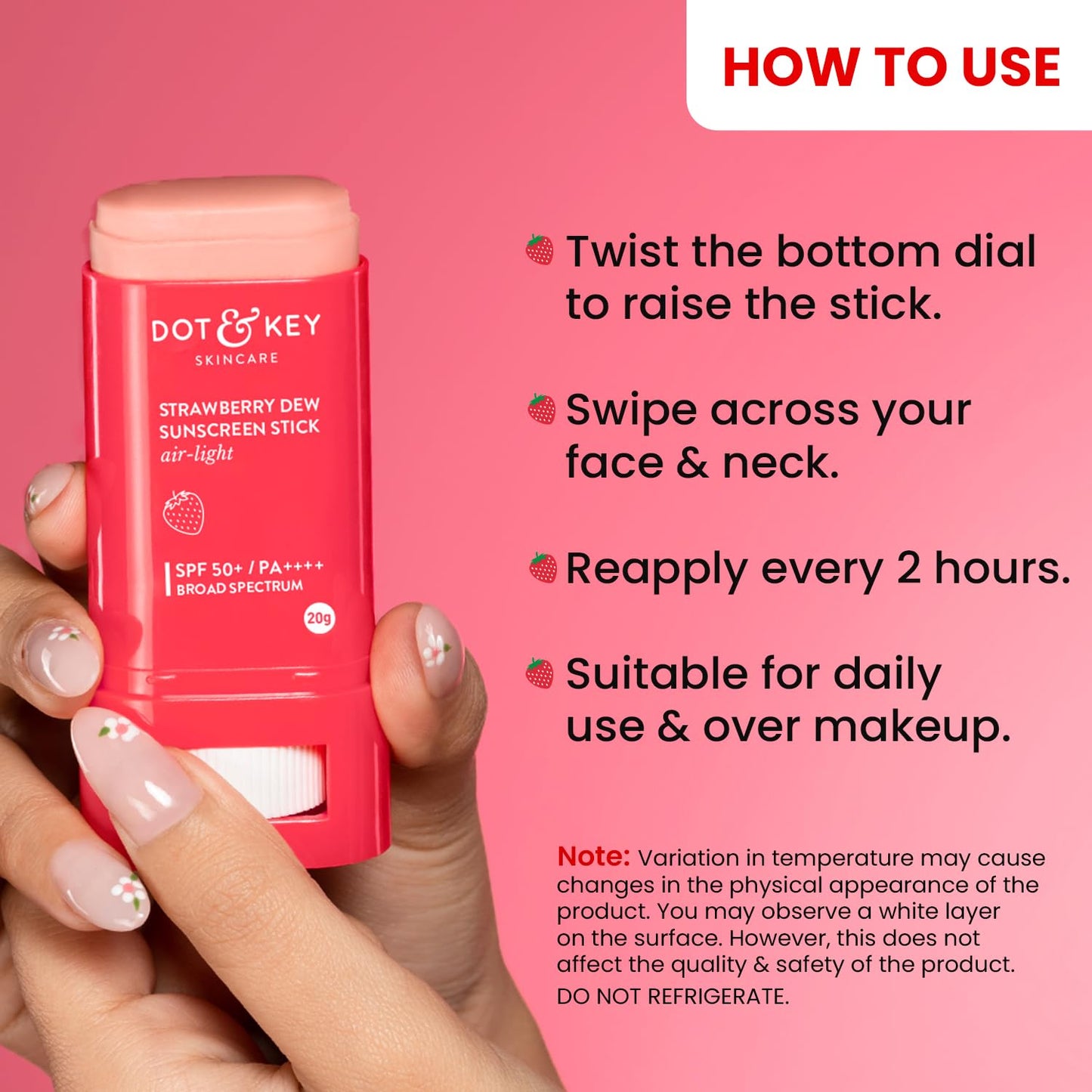 Dot & Key Strawberry Dew Sunscreen Stick, easy sun protection care