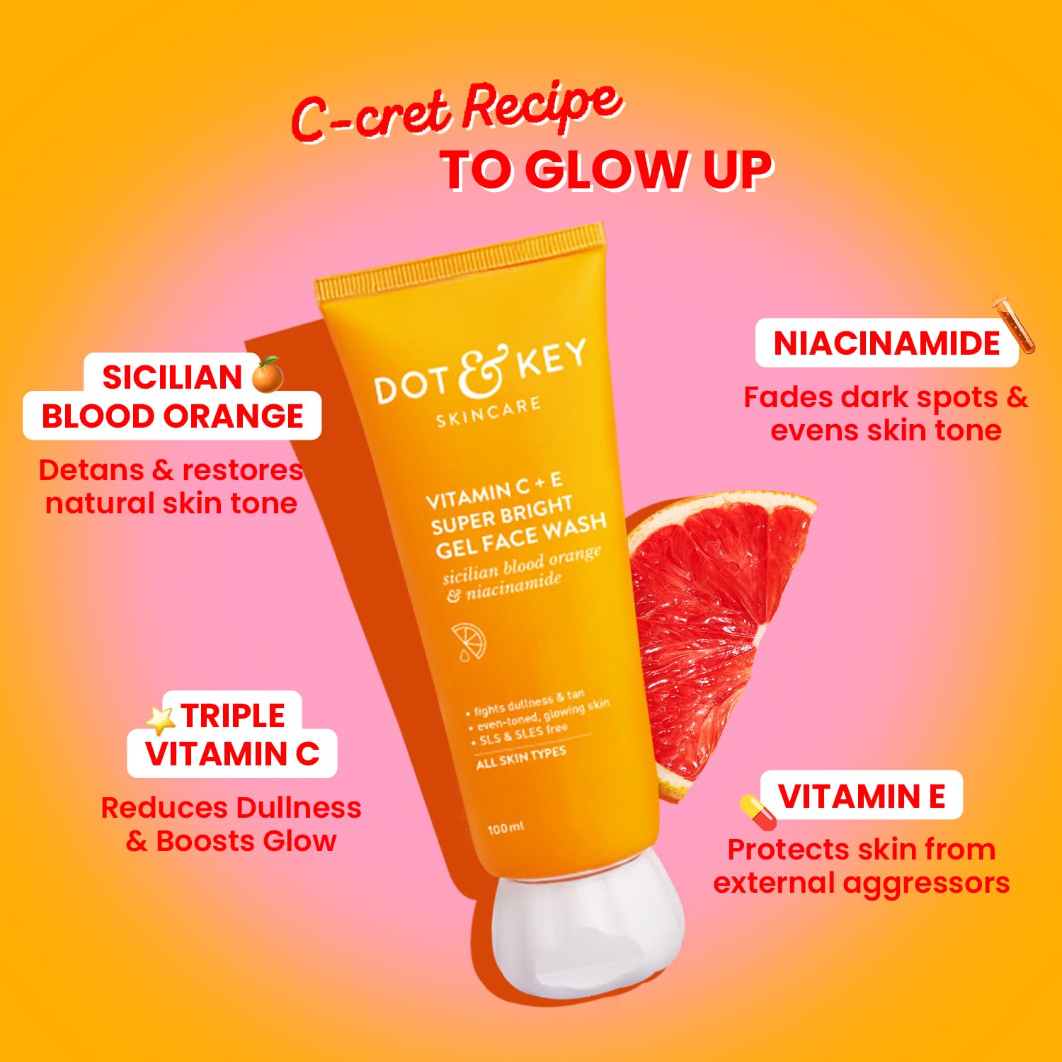 Dot & Key Vitamin C E Gel Face Wash, brightening gel cleanser, antioxidant face wash, fresh skin cleansing, daily skincare