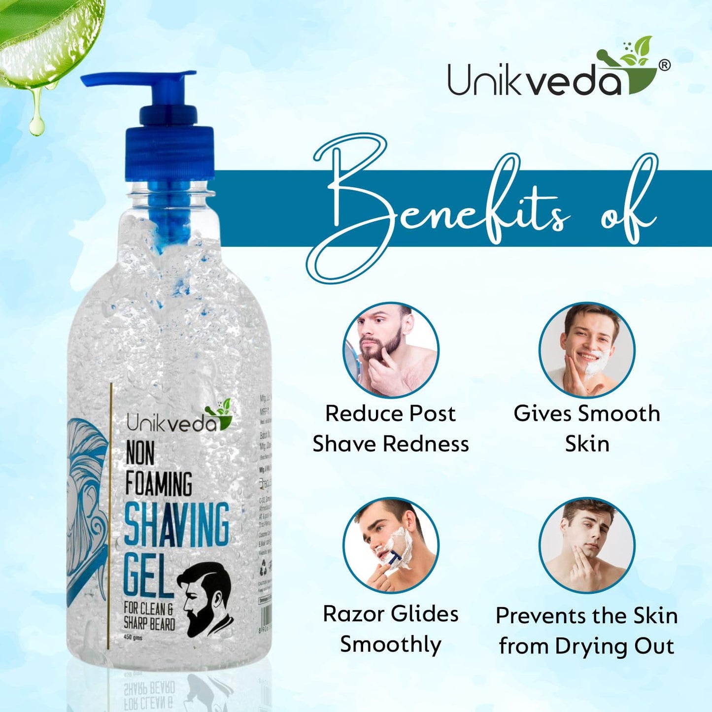 Unikveda Hydrating & Nourishing Non-Foaming Shaving Gel, shaving gel, aloe vera shaving gel, herbal shaving gel, smooth shave, skin comfort