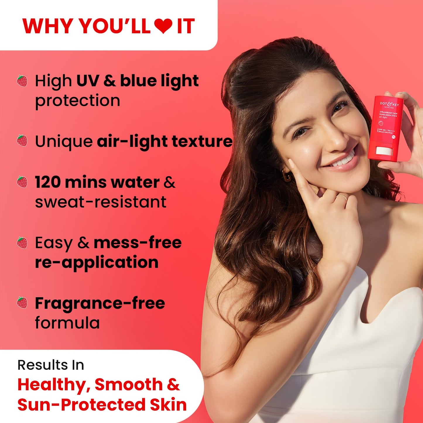 Dot & Key Strawberry Dew Sunscreen Stick, easy sun protection care