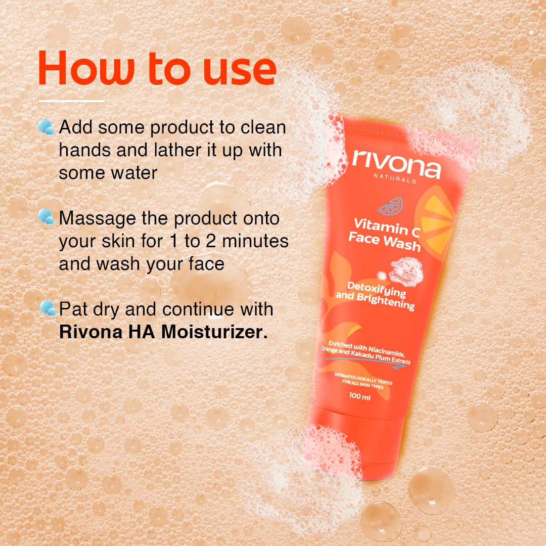 Rivona Vitamin C Face Wash, brightening face cleanser, glow skincare wash, daily cleansing