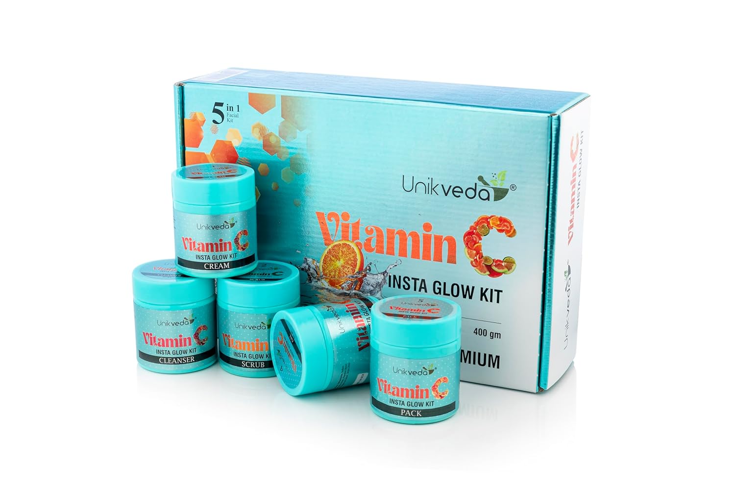 Unikveda Vitamin C Facial Kit, insta glow facial, brightening skin care, professional facial system, salon kit