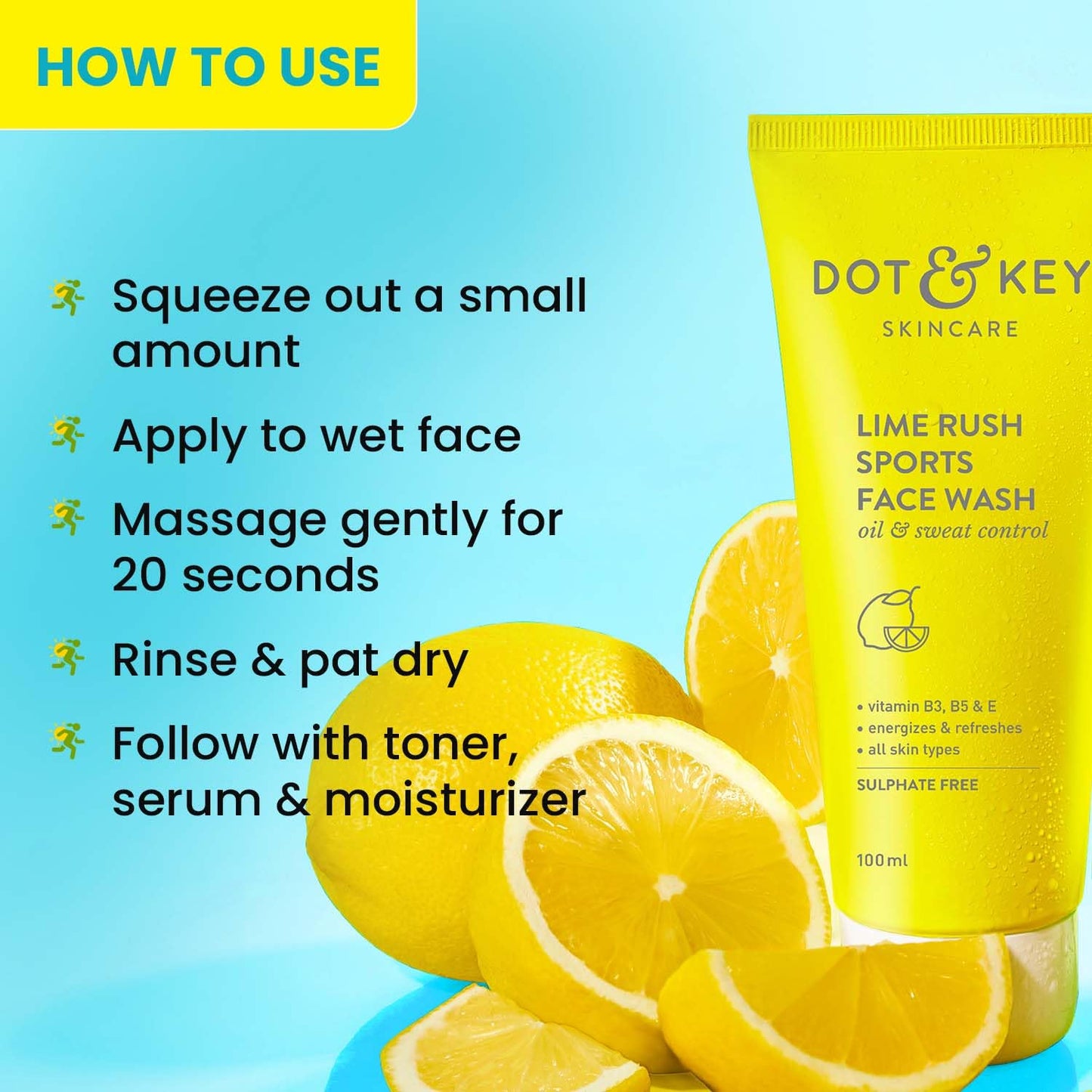 Dot & Key Lime Rush Sports Face Wash, sweat control cleansing, refreshing face wash