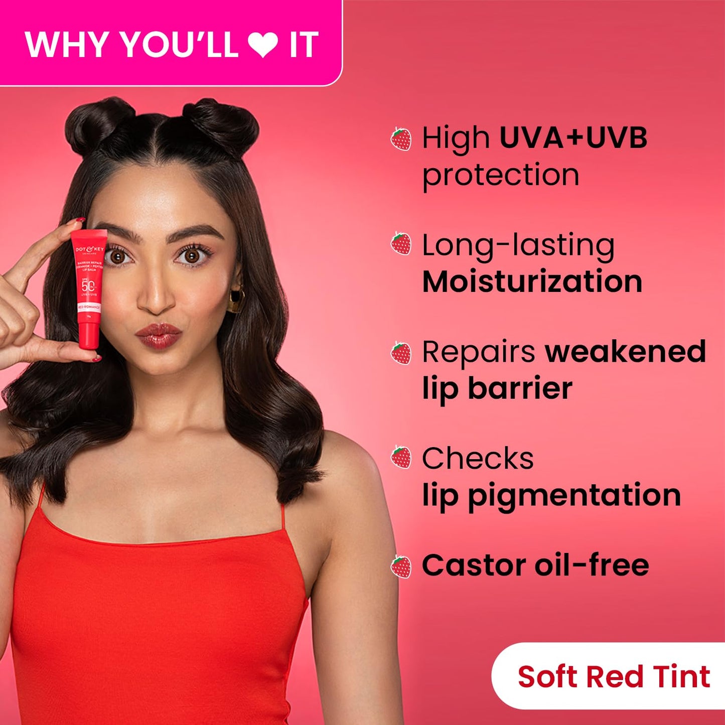 Dot & Key Ceramide Peptide Lip Balm, red romance tinted lip balm, spf lip protection, barrier repair lip care