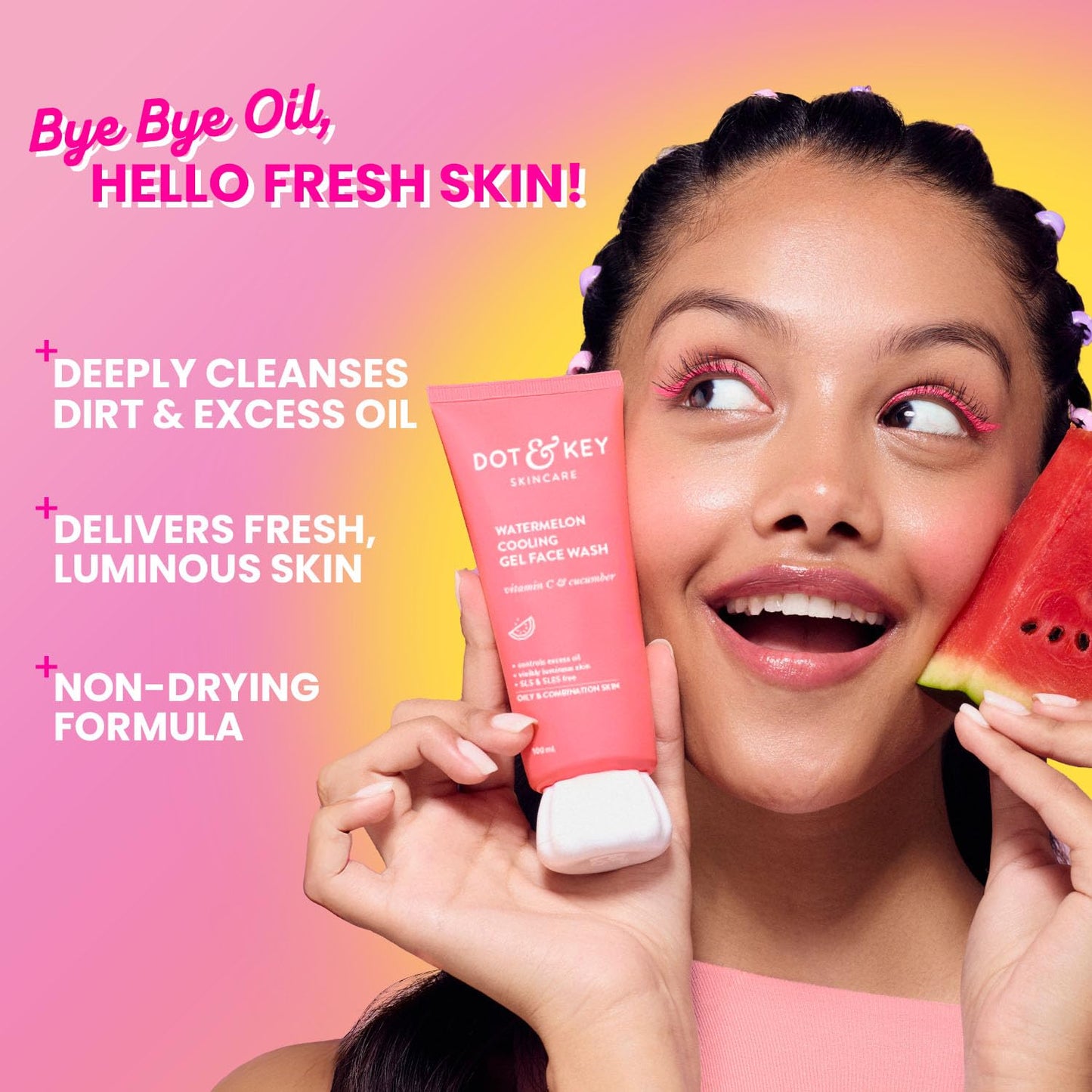 Dot & Key Watermelon Gel Face Wash, refreshing cleansing care, hydrating skincare wash, fresh skin cleanser