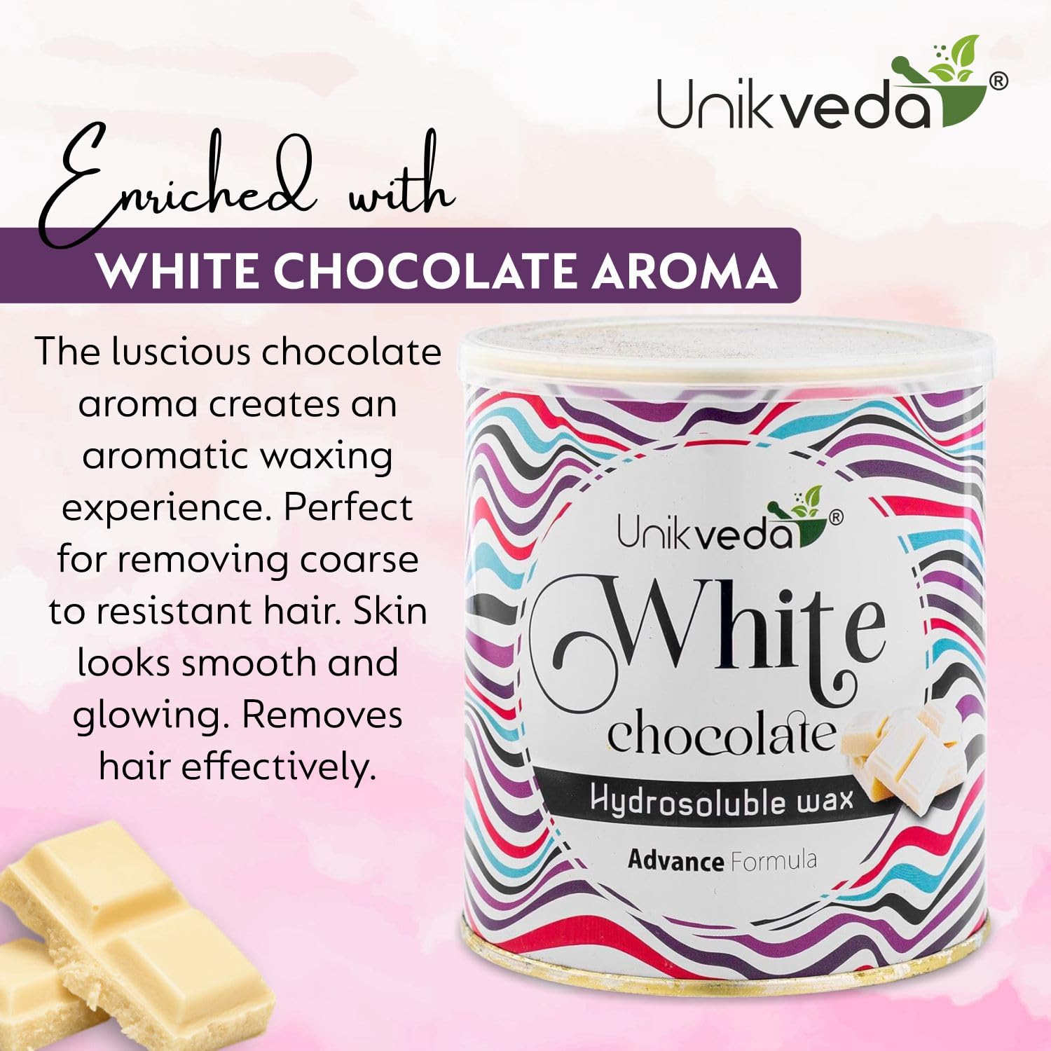 Unikveda White Chocolate Wax, hydrosoluble hair removal wax, smooth skin waxing, salon wax, gentle wax
