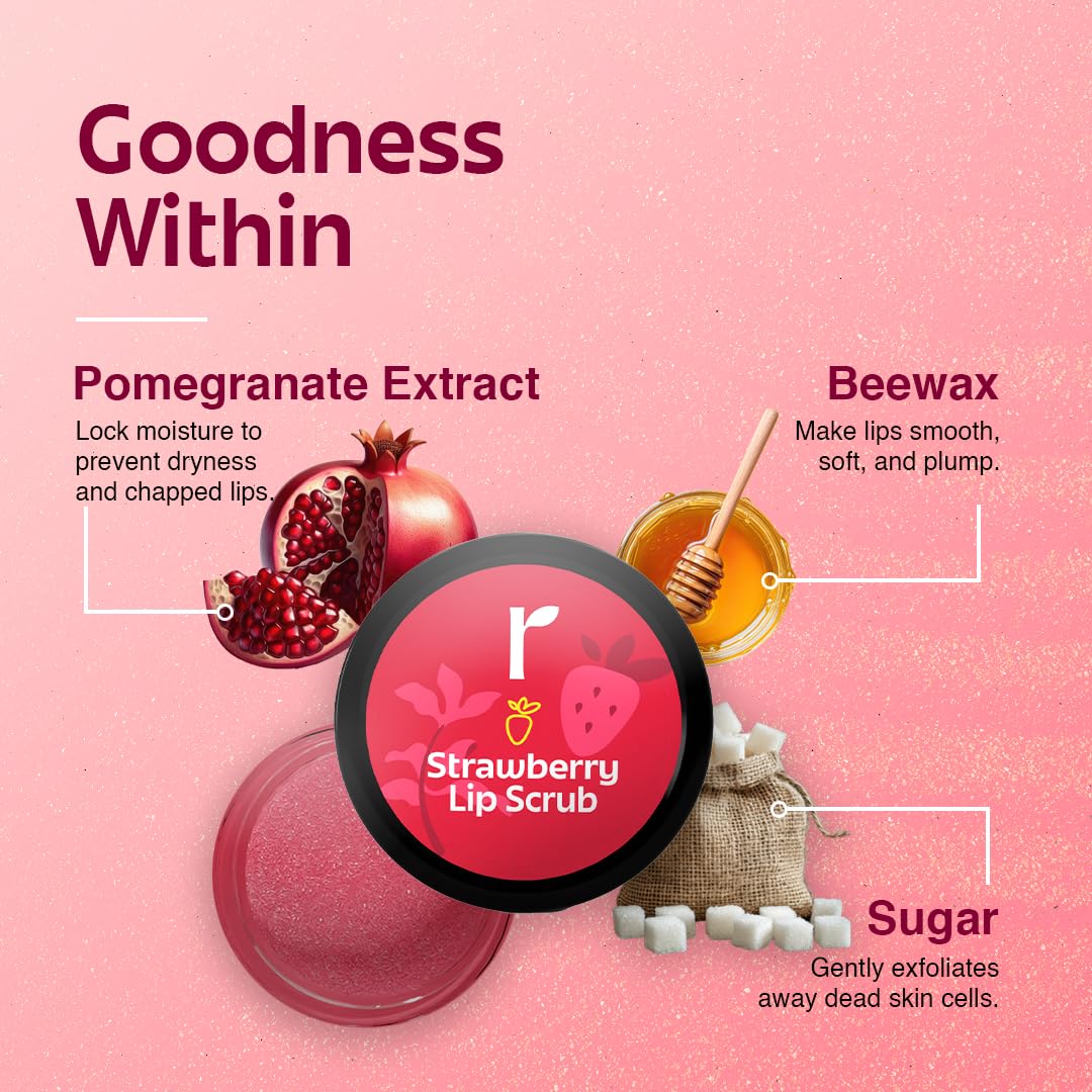 Rivona Strawberry Lip Scrub, gentle lip exfoliator, smooth lips care, natural lip scrub