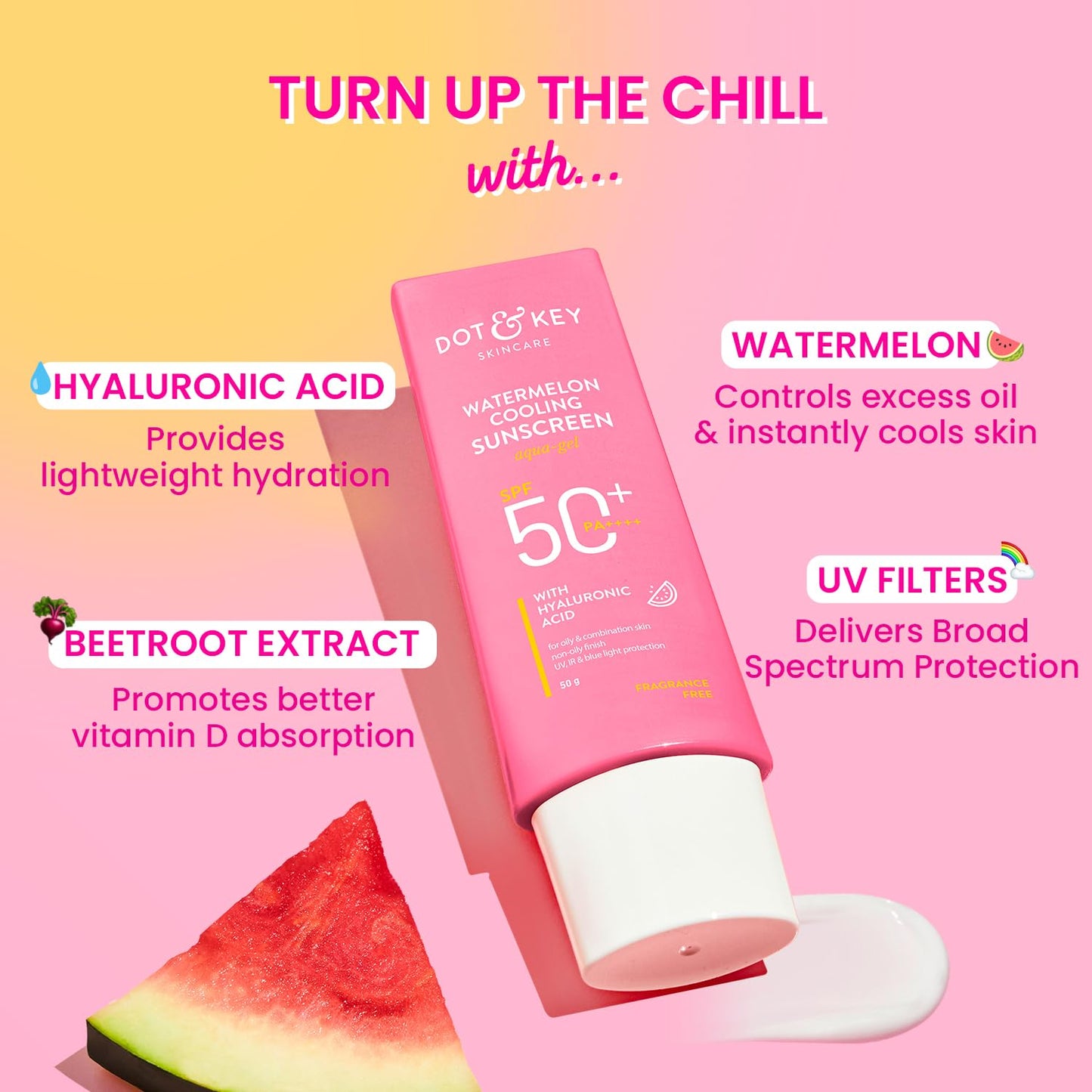 Dot & Key Watermelon Cooling Sunscreen SPF 50, cooling sun protection, watermelon hydration