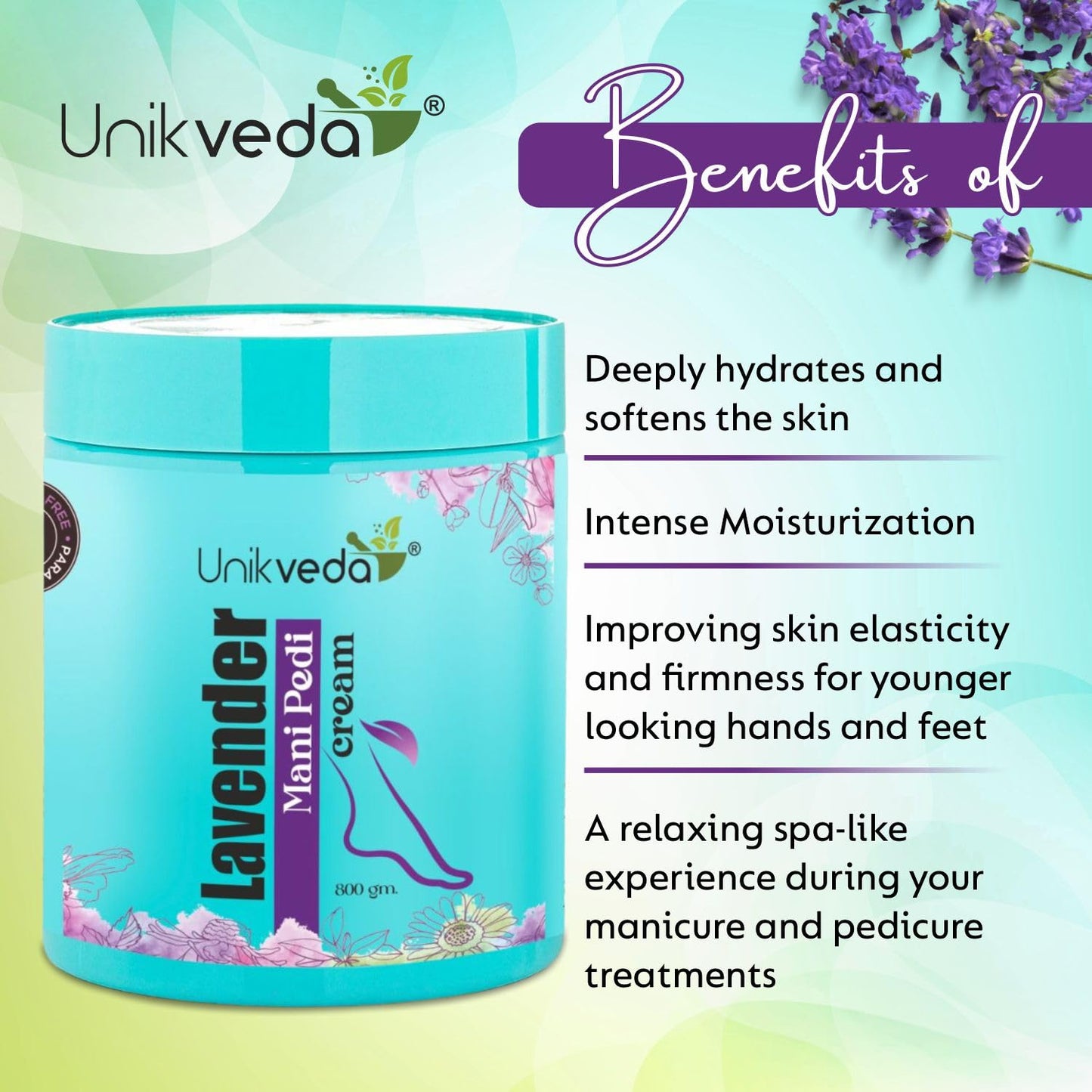 Unikveda Lavender Mani Pedi Cream, moisturising spa cream, soft skin care, professional manicure, salon use