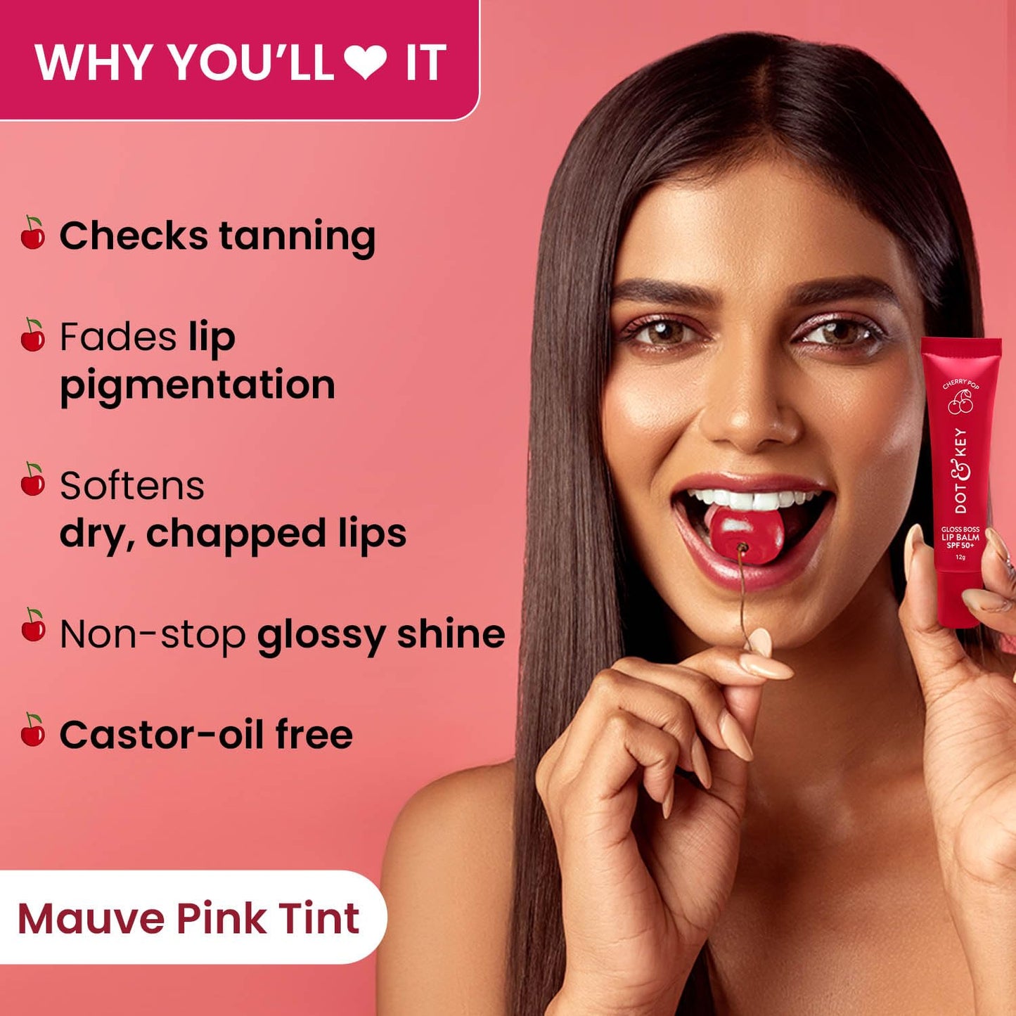 Dot & Key Gloss Boss Lip Balm, cherry pop lip care, glossy spf lip protection