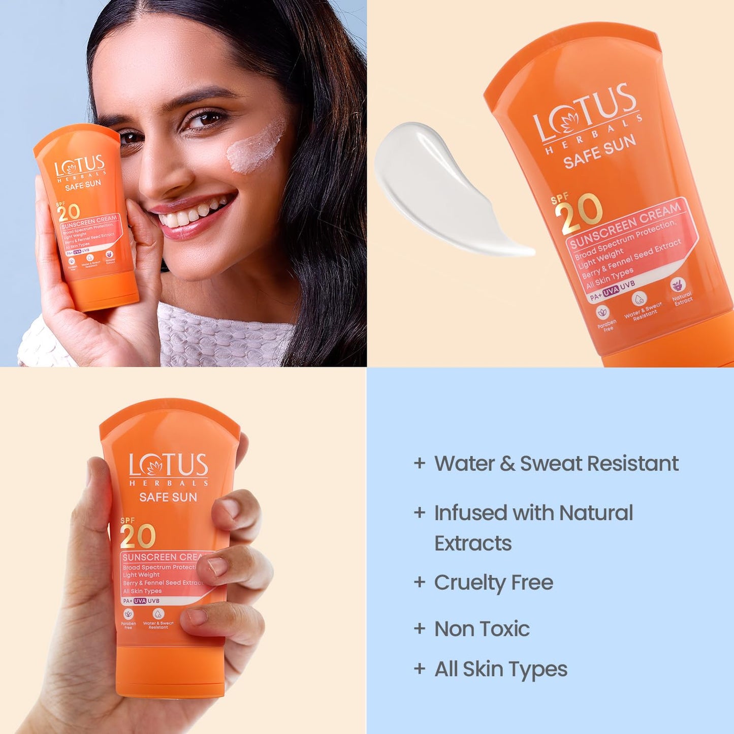 Lotus Herbals Safe Sun Sunscreen Cream, sunscreen cream, SPF 20, PA+